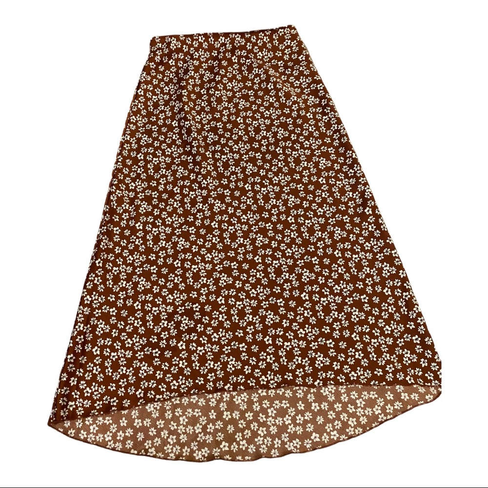 Abercrombie satin skirt Copper orange with white floral pattern, size XS,